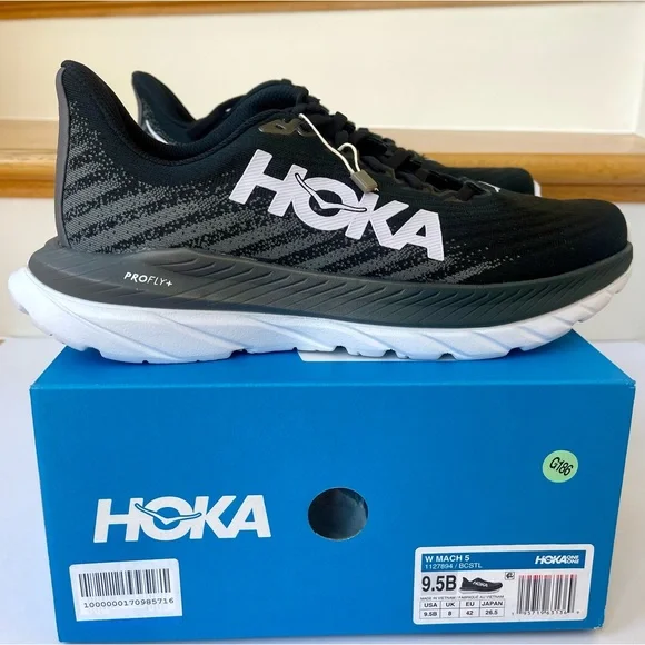 NWT Hoka Mach 5 Running Shoes in Black / White / Castlerock , Hoka One One - Picture 6 of 13